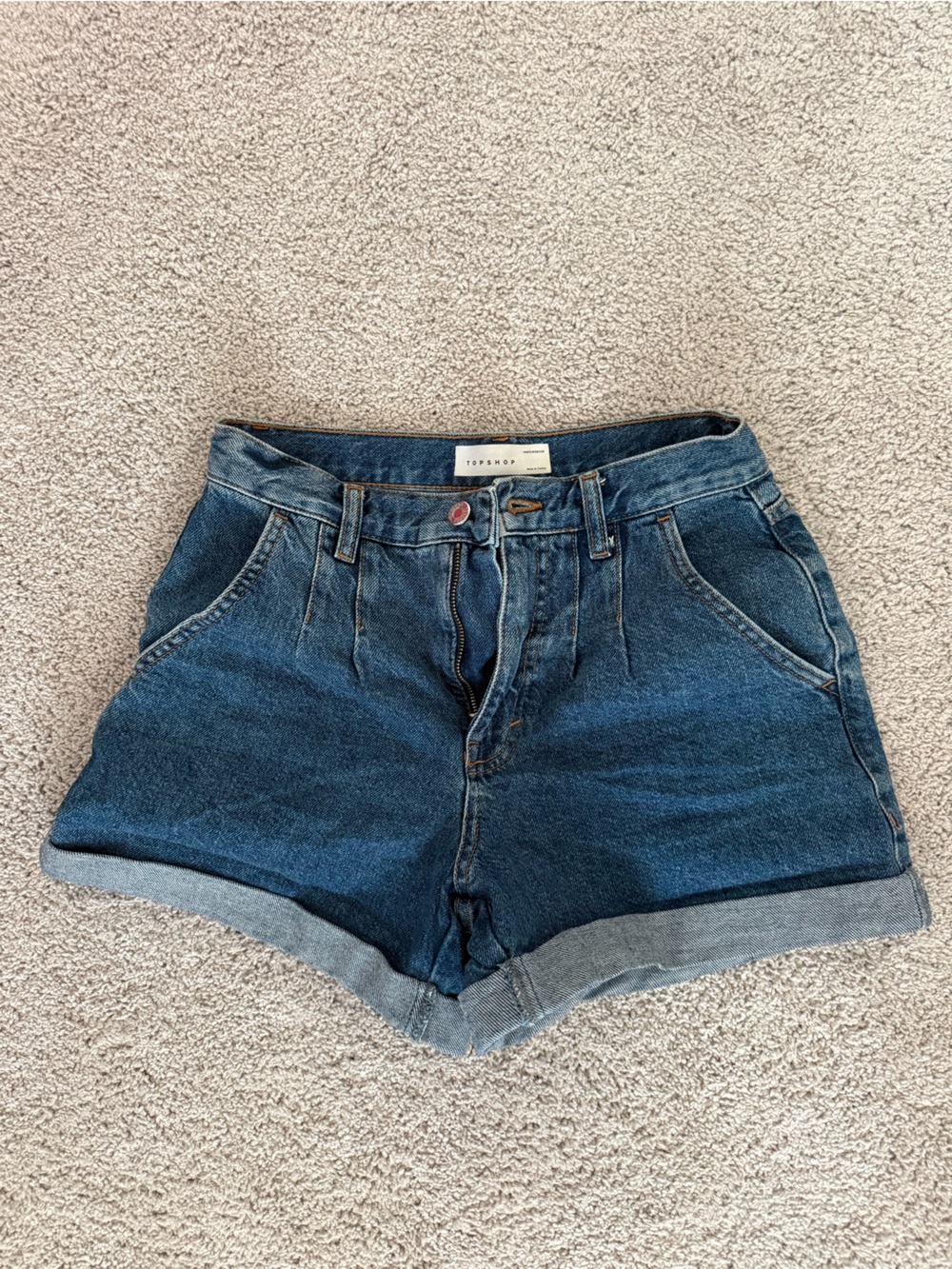 Topshop Dark Blue High-Rise Denim Shorts